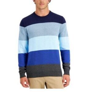 Club Room Men's Sweater Novelty Color Block Stripe Blue Combo Size XXL NEW